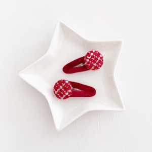 Girl Hair Clip Button Flannel CNY Pair (GHP9658)